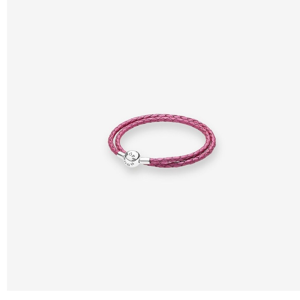 PANDORA Double Braided Leather Pink Bracelet, 19cm - Picture 8 of 8